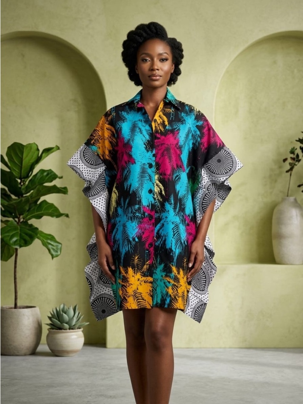 Vibrant Multicolor Button-Up African Kaftan dress